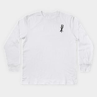 Chi Rho Christian Symbol - Small Logo Left Chest Kids Long Sleeve T-Shirt